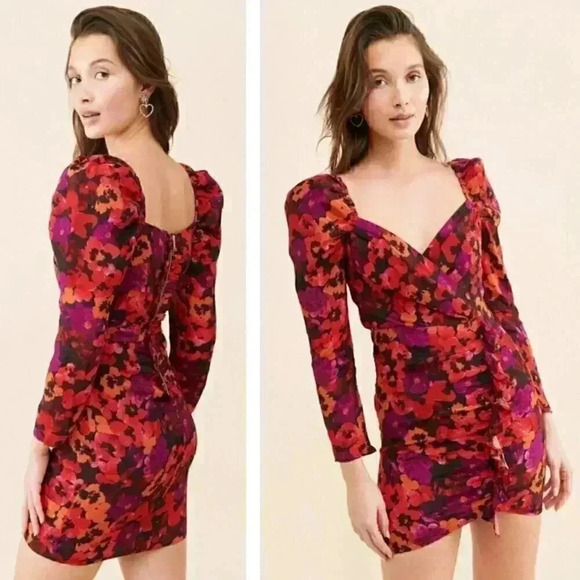 NWT Saylor Alouette Painterly Poppy Floral Mini Dress Wedding Exposed Zipper - Picture 1 of 10